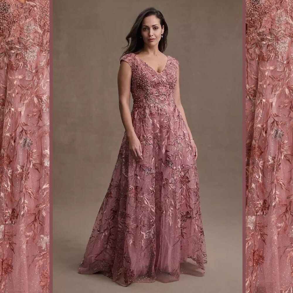 Mac Duggal 20263 Size 16 Pink Emery Floral Embroidered A-Line Gown Maxi Dress
